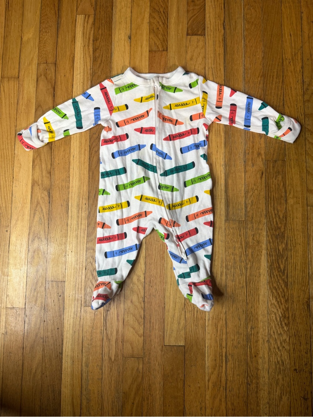 Old Navy 0/3 White Footed One-Piece with Multicolor Crayon Print